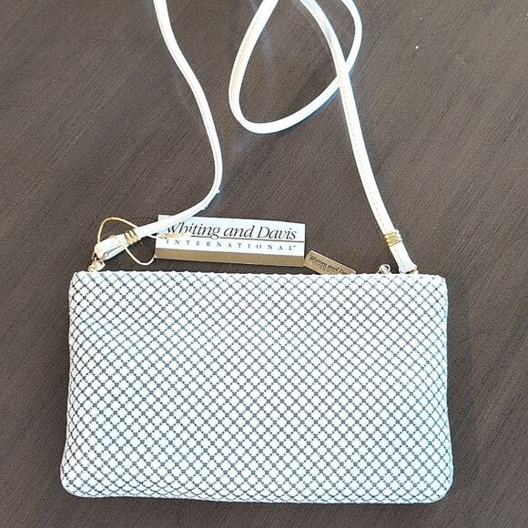 Whiting and Davis International White Metallic Mesh Shoulder Evening Bag Clutch - Picture 1 of 10